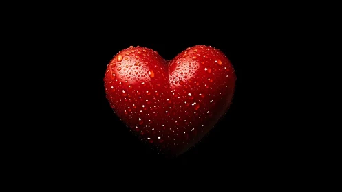 Radiant Red Heart Glistens with Fresh Water Droplets