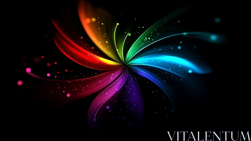 Radiant spectral bloom swirling on deep black void.