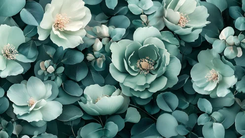 Ethereal Teal Peonies With Layered Petals and Muted Foliage