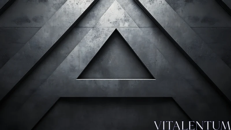 Geometric concrete triangle recessed in layered dark wall