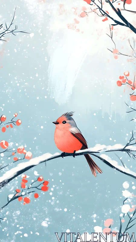 Cardinal in Winter: Digital Illustration of Songbird Among Frosted Branches