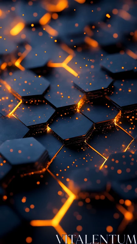Hexagonal metal grid glows with molten cyber energy sparks