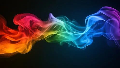 Flowing multicolor light wave on dark gradient background.