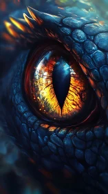 Close-up reptilian eye with scaled blue skin texture.