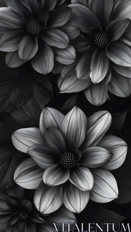 Monochromatic Dahlia Composition: Black and White Botanical Study.