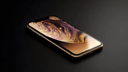 Sleek Gold Smartphone on Black Surface, Modern Minimalist Style.
