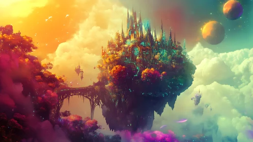 Aurora citadel drifting above candy nebula clouds.