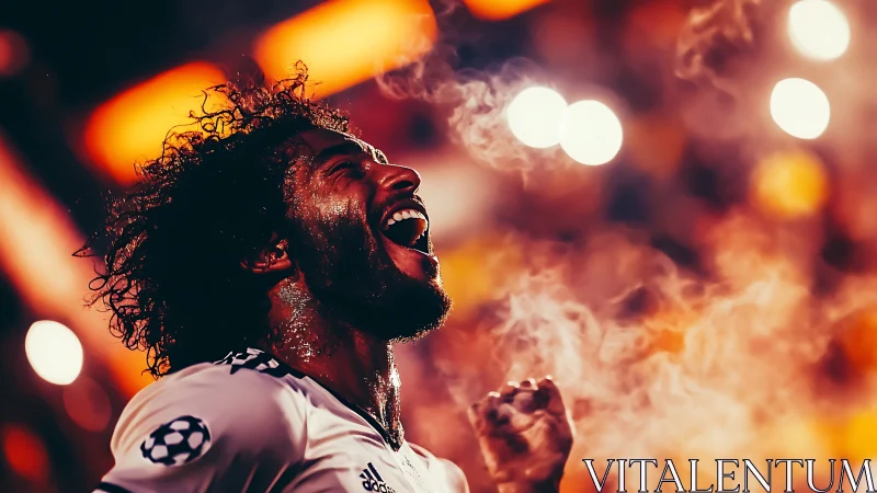 Roaring joy under stadium lights, where victory glows hot.