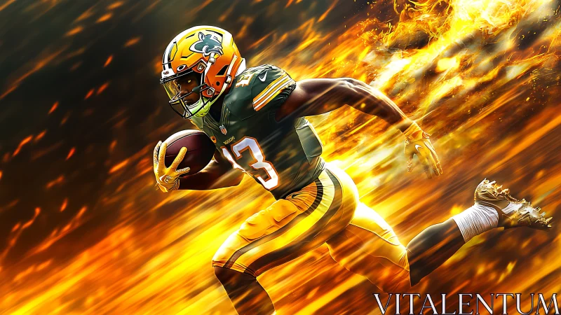 Digital rendering of football runner amid dynamic flame motion blur