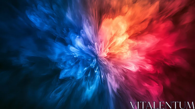 Vibrant blue red energy plume forming luminous abstract core.