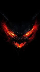 Infernal demonic visage rendered with high-contrast fiery highlights