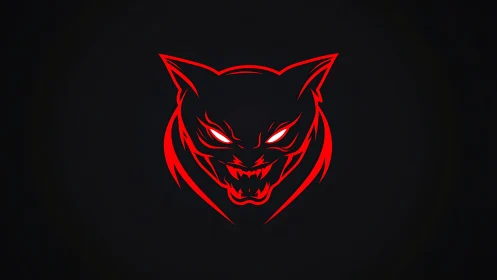 Red neon demon cat logo glows on pure black background.