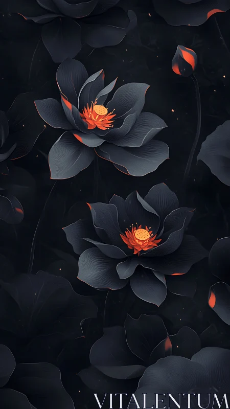 Dark Blossoms with Glowing Hearts Bloom in Serene Beauty