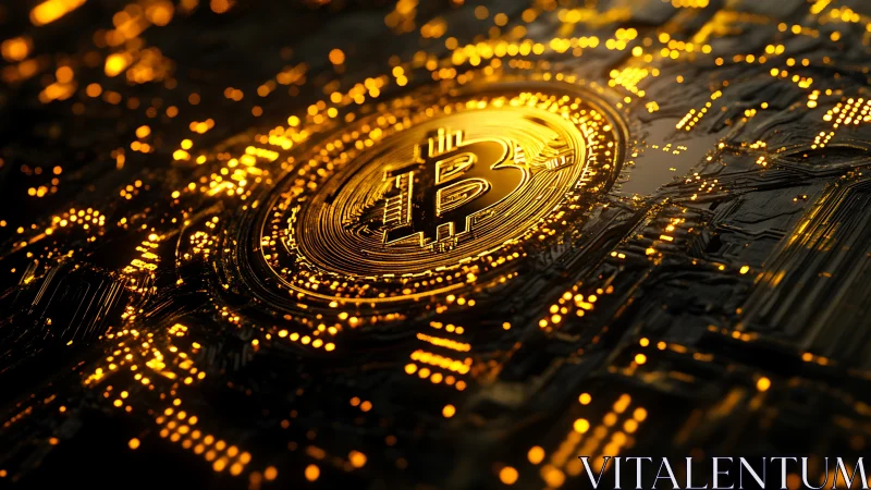 Luminous bitcoin core pulsing through molten digital circuitry.