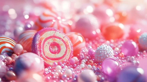Glittering Lollipop Surrounded by Pearl Spheres and Bokeh.