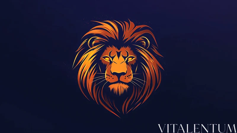 Fiery lion head glows boldly against deep indigo night