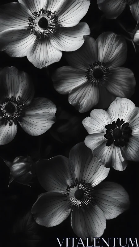 Monochromatic Anemone Blooms: Chiaroscuro Study in High Contrast.