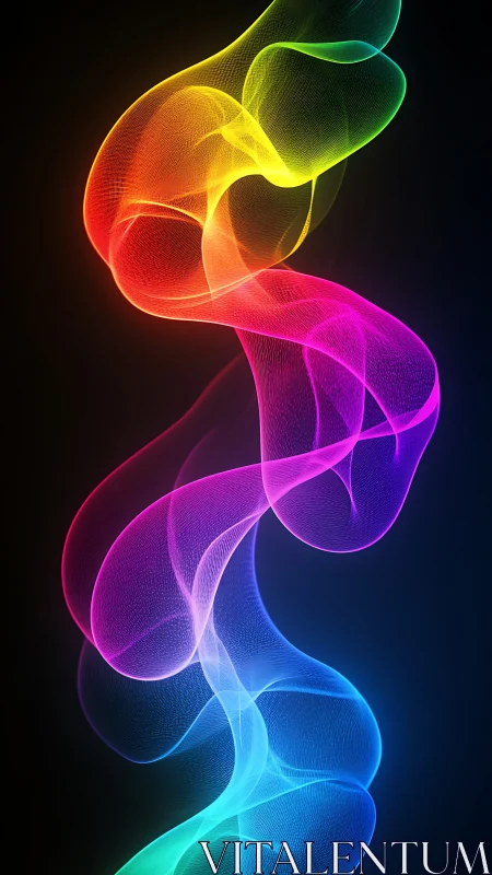 Neon spectral ribbon forms glowing abstract light flow.