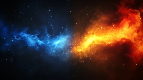 Celestial duel of blue frost and blazing solar wildfire.