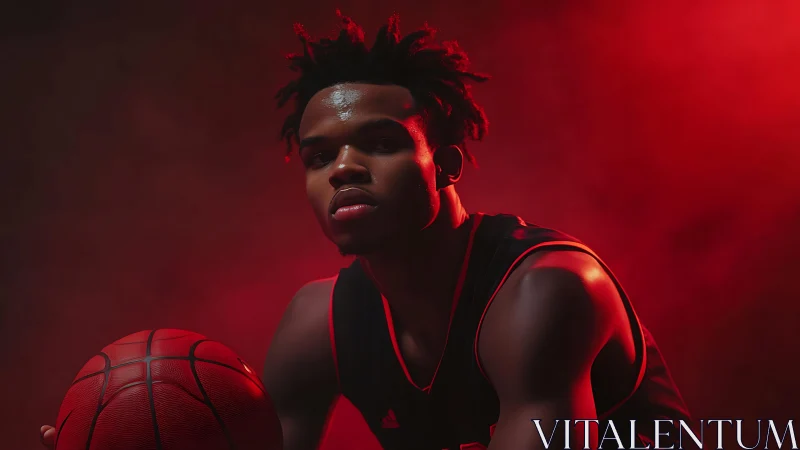 Basketball player portrait under dramatic red studio light.