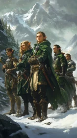 Elven ranger vanguard surveying snowbound alpine pass.