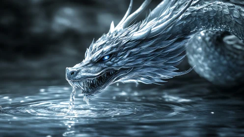 Iridescent aquatic dragon head in high-detail fantasy rendering.