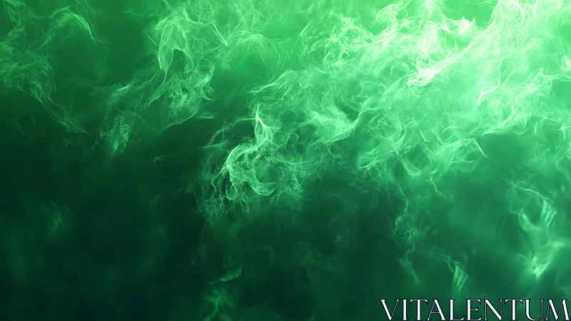 Ethereal Green Smoke Abstract Background with Soft Light Effects.