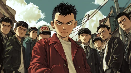 Defiant alleyway youth squad glare down an unseen future.