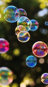 Soap bubbles drift like tiny planets through garden light