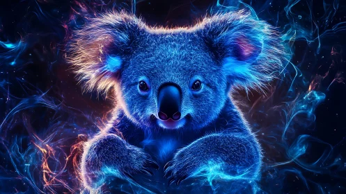 Starlit neon koala drifting through glowing cosmic mist.