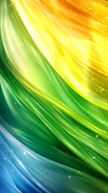 Layered yellow green blue light waves with soft sparkles.