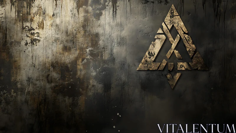 Ancient geometric symbol on grunge textured wall, digital art.