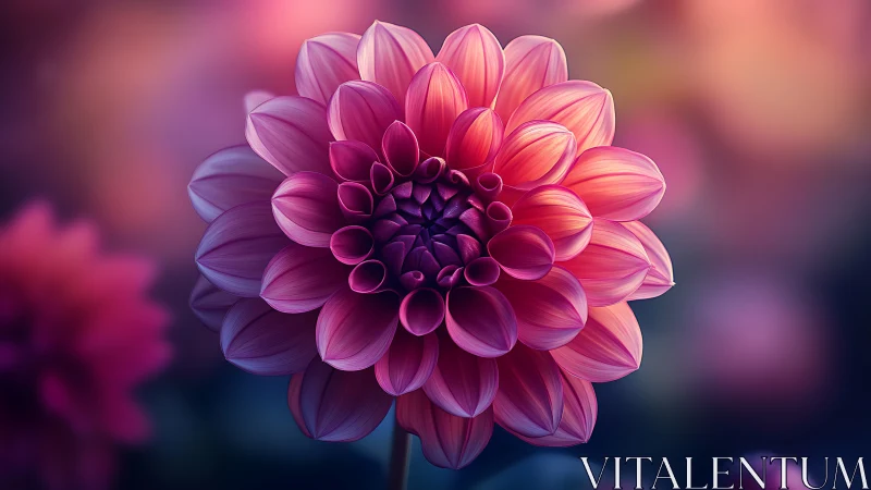 Dahlia Flower with Layered Petals in Pink Gradient.