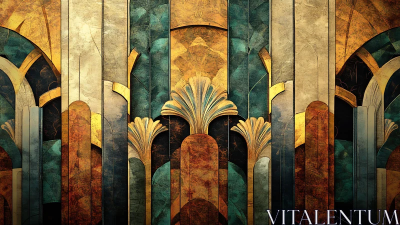 Elegant Art Deco Abstract Wall Mural with Geometric Patterns.