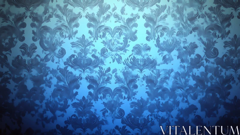Ornate blue damask gradient pattern with vignette lighting effect.