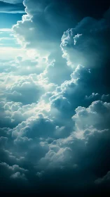 Towering storm clouds rise through deep blue sky