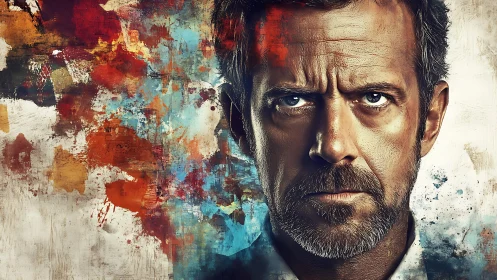 Middle aged man portrait with abstract painted background.