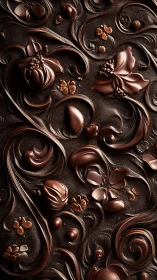 Baroque floral chocolate relief with sculpted ganache forms.