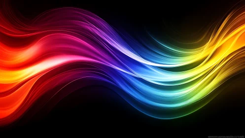 Color spectrum light waves flowing across black background.