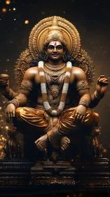 Golden deity in radiant stillness, crowned by celestial glow.