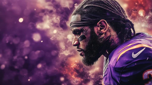 American football portrait uses nebular bokeh lighting effects