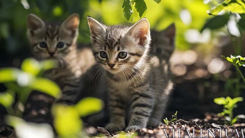 Curious Kittens Exploring Their Garden World.