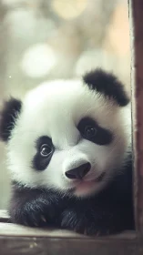Baby panda portrait with soft bokeh background focus.