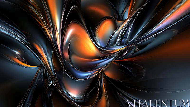 Futuristic Abstract Swirl in Metallic Orange and Blue Tones.