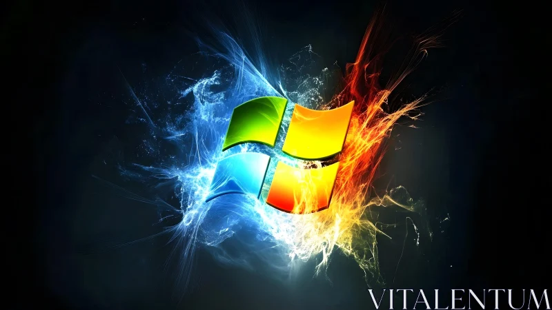 Vibrant Windows Logo with Fire and Ice Digital Art Effect.