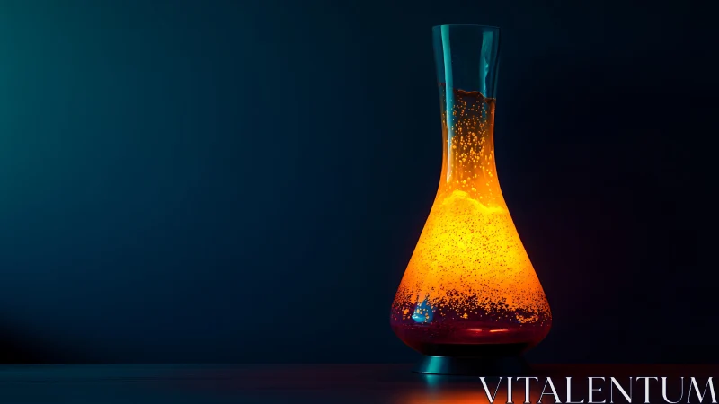 Backlit glass carafe with glowing orange liquid suspension