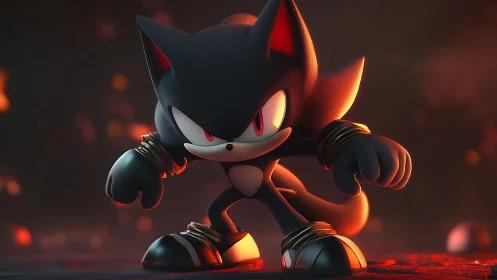 Black anthropomorphic hedgehog in dynamic battle stance.