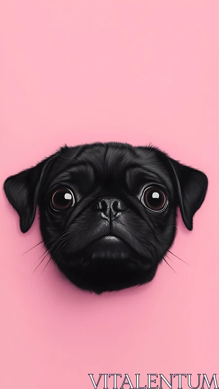 Bright pink backdrop frames an irresistibly sweet black pug.