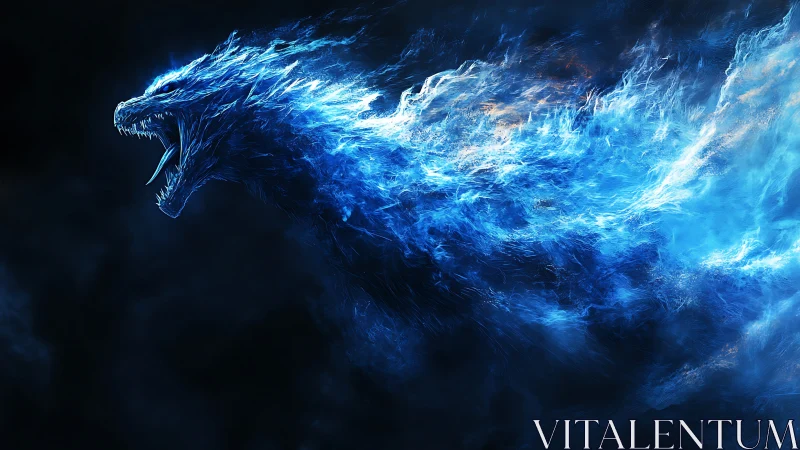 Roaring dragon of blue flame dissolves into swirling cosmic fire