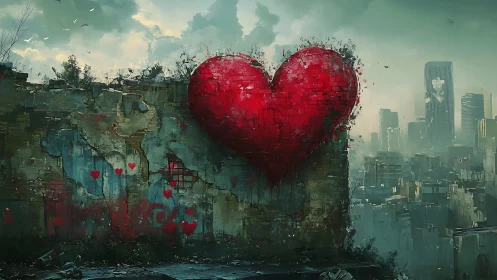 Fractured Giant Heart: Urban Decay Metaphor Post-Apocalyptic Cityscape